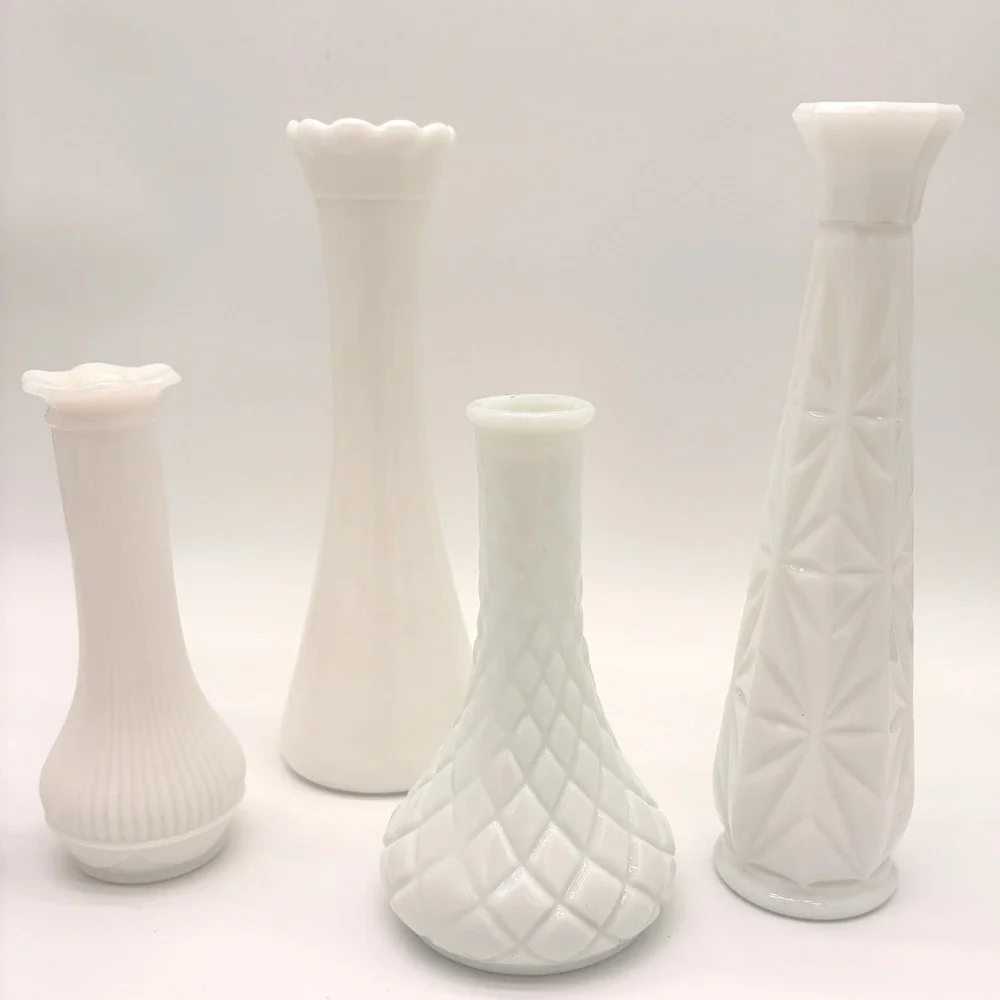 Vintage Milk Glass Bud Vase Set White Floral Decor Cottagecore Centerpiece 5pc